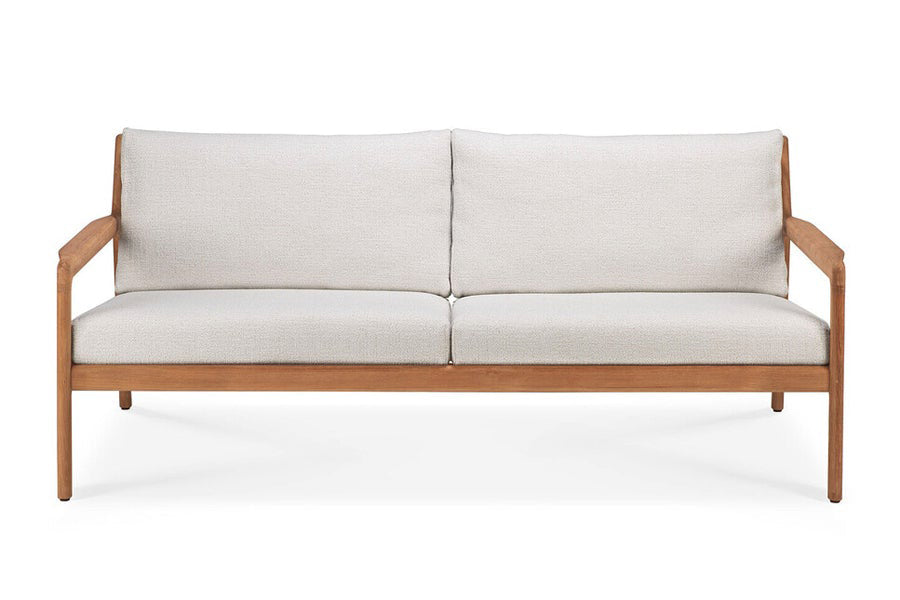 Jack Outdoor Sofa by Ethnicraft, showing front view of jack outdoor sofa in off white fabric/2-seater.