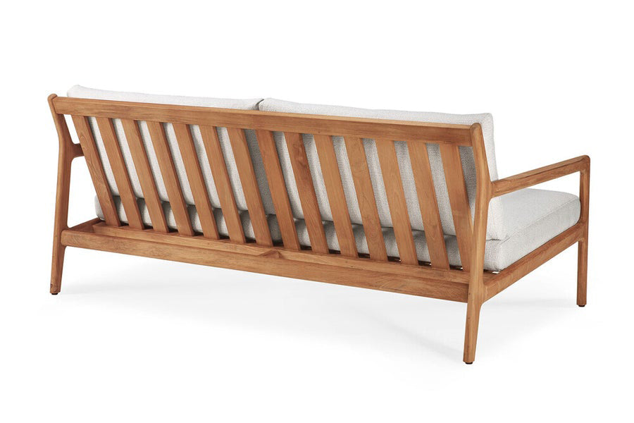 Jack Outdoor Sofa by Ethnicraft, showing back view of jack outdoor sofa in off white fabric/2-seater.