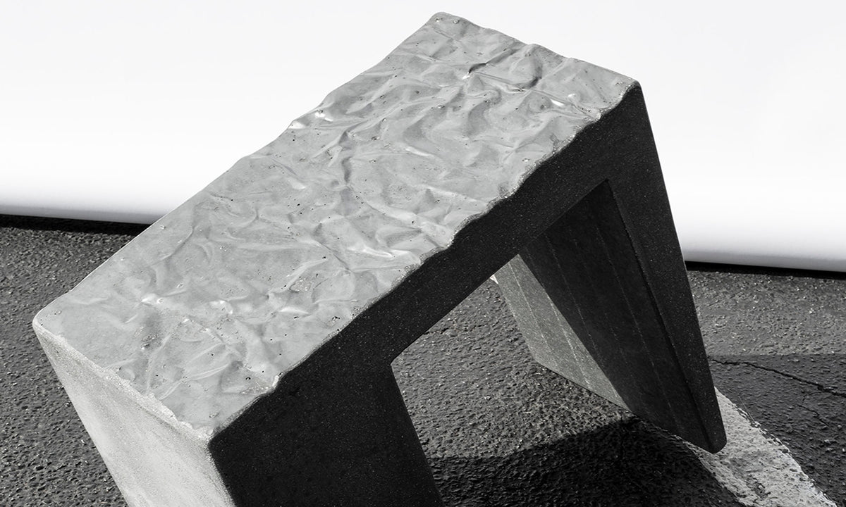 James De Wulf Crumple Block Side Table by De Wulf, showing back view of crumple block side table.