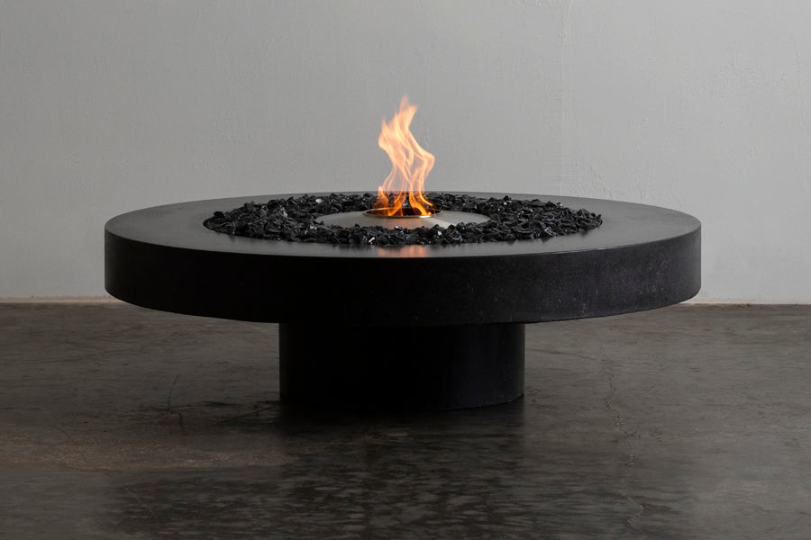 James De Wulf Floating Fire Table by De Wulf, showing front view of floating fire table.