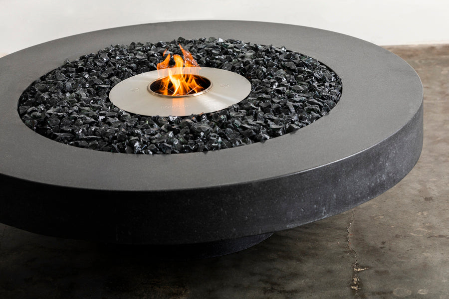 James De Wulf Floating Fire Table by De Wulf, showing top view of floating fire table.