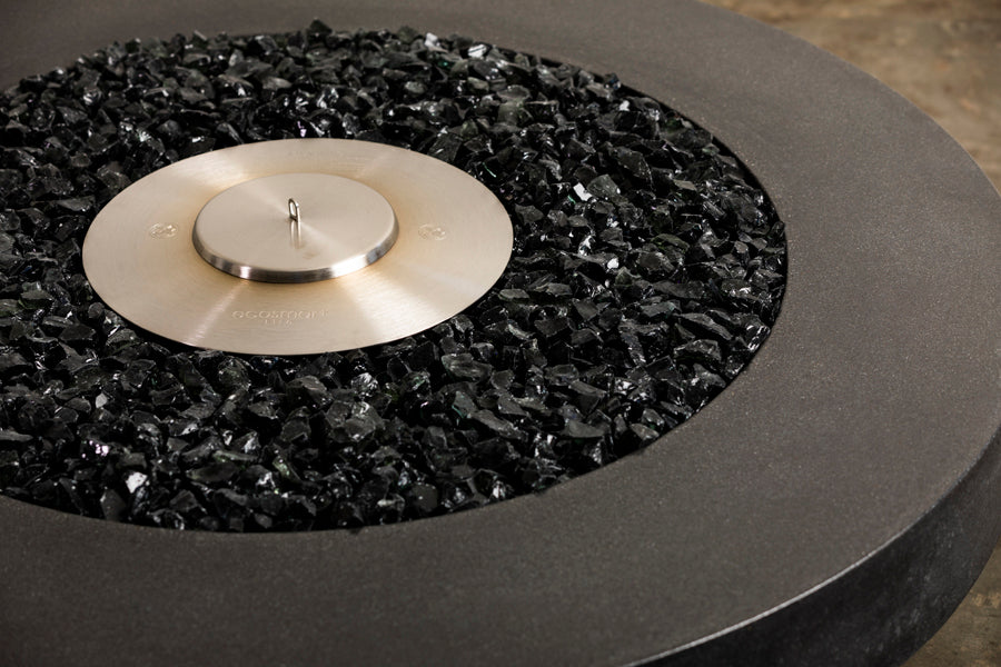 James De Wulf Floating Fire Table by De Wulf, showing closeup view of floating fire table.
