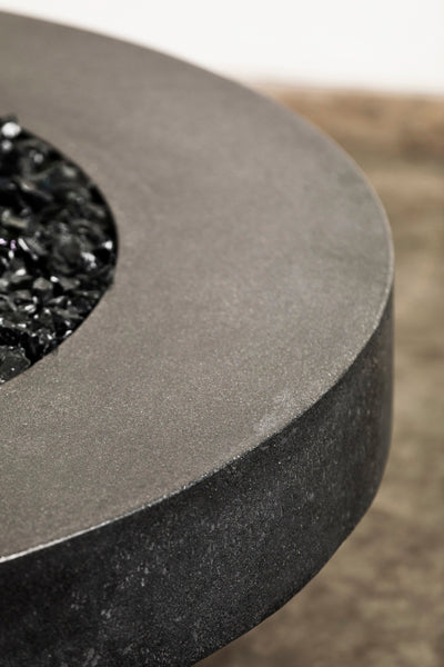 James De Wulf Floating Fire Table by De Wulf, showing closeup view of floating fire table.