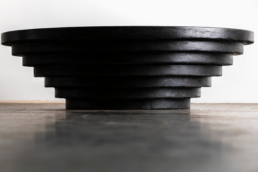 James De Wulf Stepped Fire Table by De Wulf, showing front view of stepped fire table.