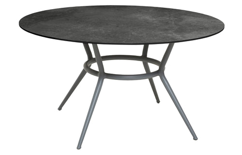 Joy Outdoor Round Dining Table by Cane-Line - Light Grey Powder Coated Aluminum, Dark Grey Structure HPL.