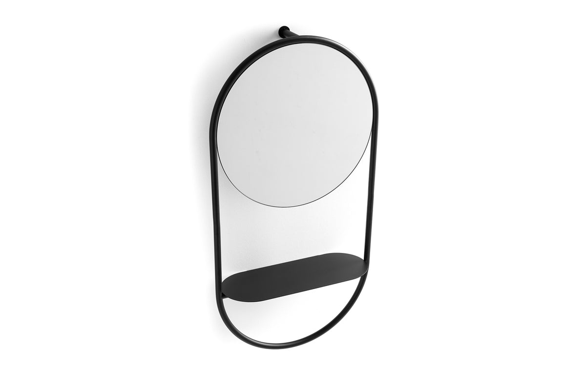 Juno Wall Mirror by Connubia - Matt Black Frame + Shelf.