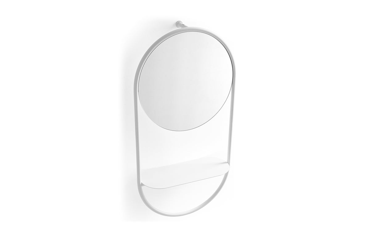 Juno Wall Mirror by Connubia - Matt Optic White Frame + Shelf.