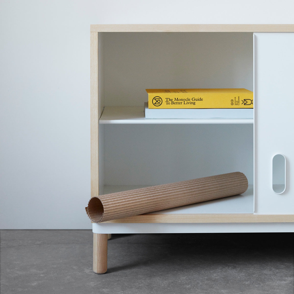 Kabino Sideboard by Normann Copenhagen, showing closeup view of kabino sideboard in live shot.