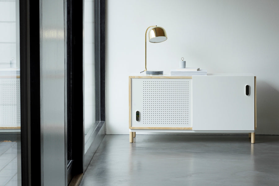 Kabino Sideboard by Normann Copenhagen, showing kabino sideboard in live shot.