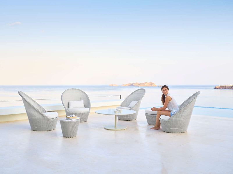 Kingston Sunchair with Wheels by Cane-Line, showing kingston sunchairs with wheels in live shot.