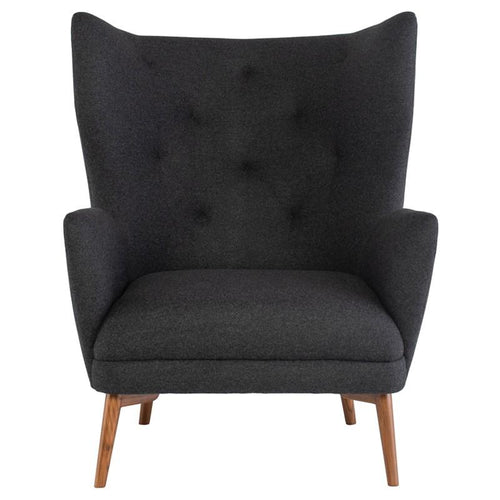 Klara Occasional Chair by Nuevo, showing front view of klara occasional chair - dark grey blend fabric seat