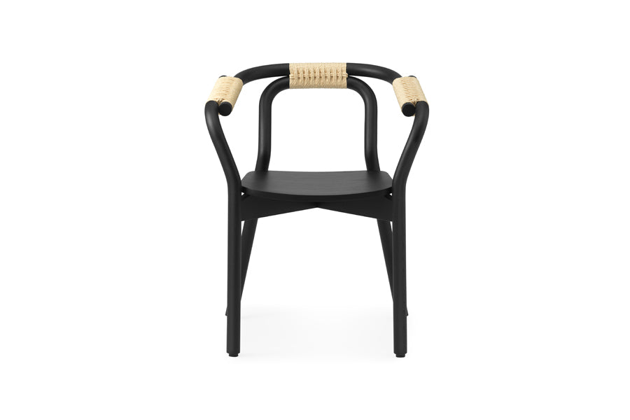 Knot Chair by Normann Copenhagen, showing front view of knot chair in nature paper cord//black ash.