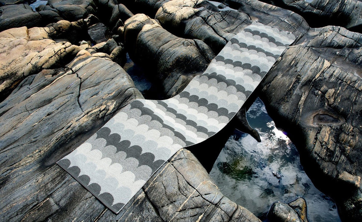Koi Stone Runner Rug by Pappelina, showing koi stone runner rug in live shot.