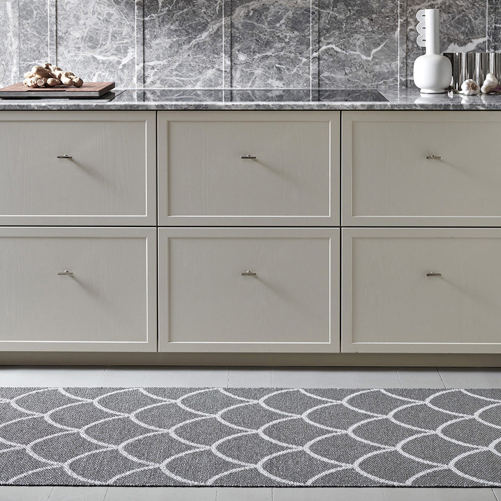 Kotte Charcoal & Warm Grey Runner Rug by Pappelina, showing of kotte charcoal & warm grey runner rug in live shot.