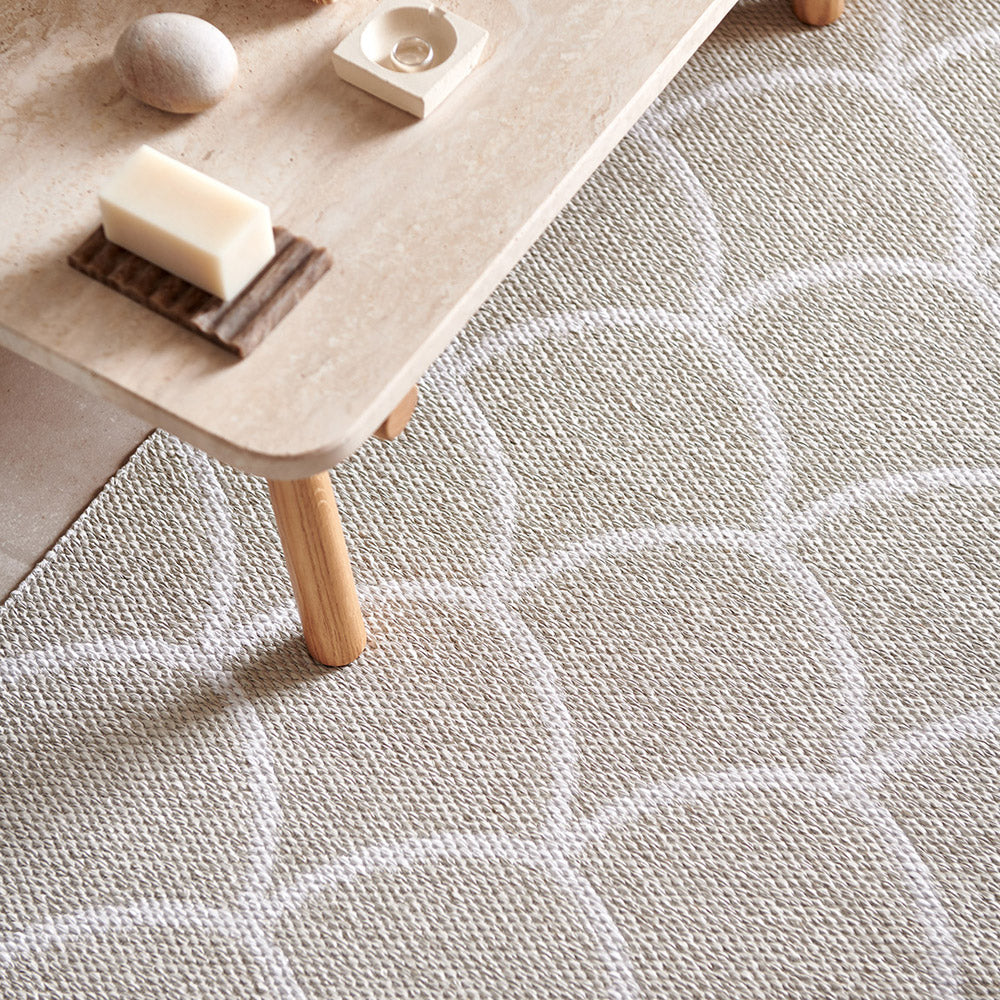 Kotte Linen & Vanilla Runner Rug by Pappelina, showing detail view of kotte linen & vanilla runner rug in live shot.