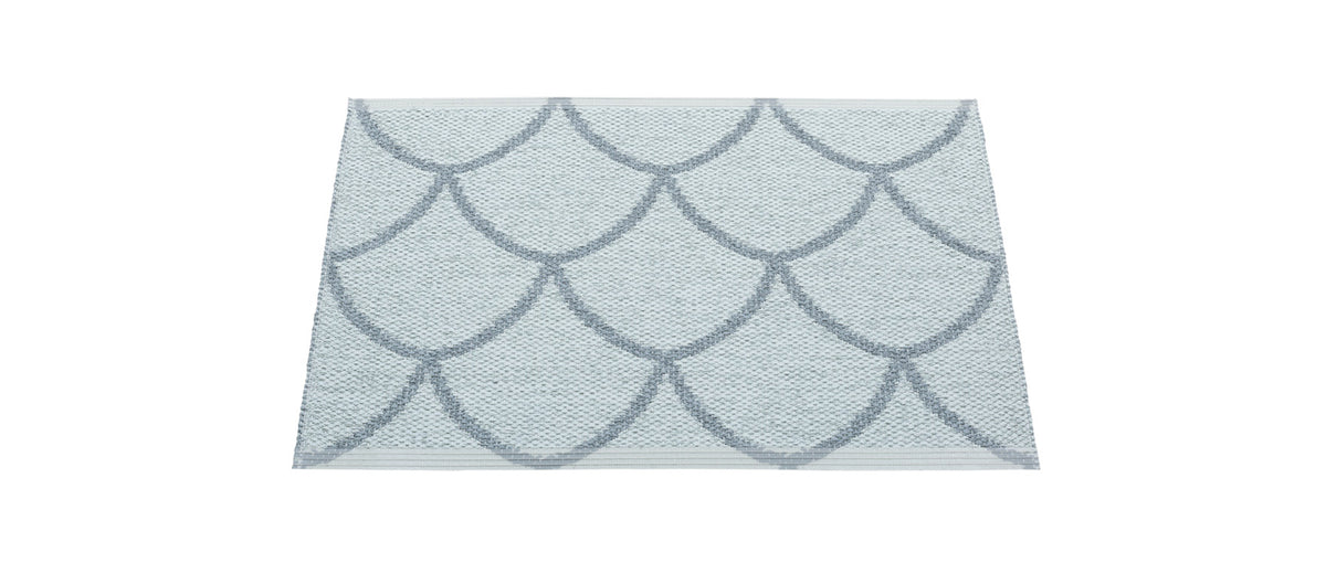 Kotte Storm & Blue Fog Runner Rug by Pappelina, showing back view of kotte storm & blue fog runner rug in 28" x 20".