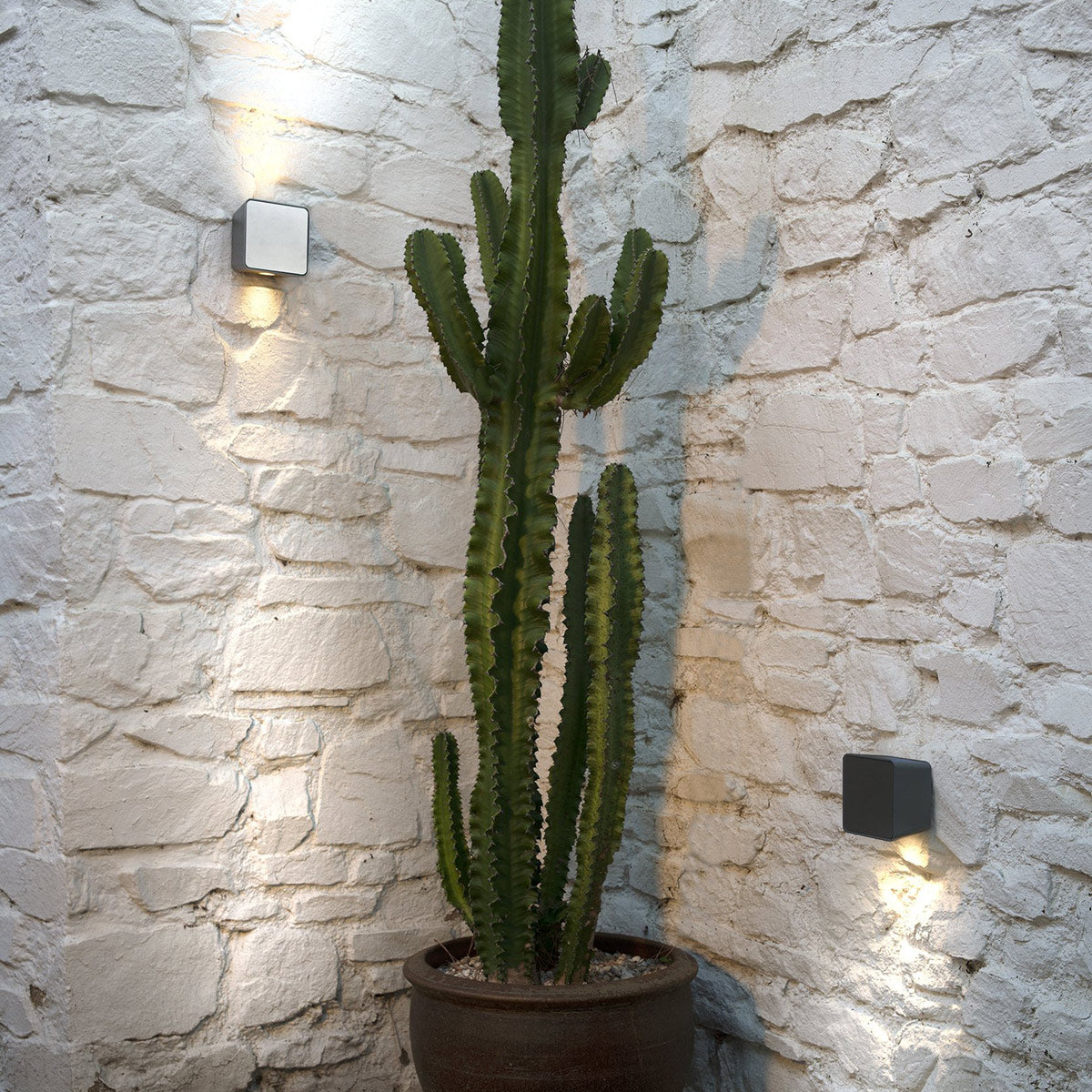 Lab 2 Outdoor Wall Lamp by Marset, showing lab 2 outdoor wall lamps in live shot.