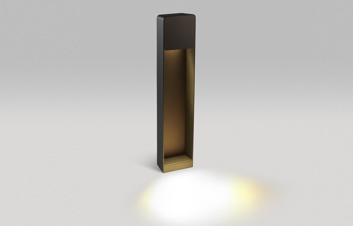 Lab B Bollard Outdoor Light by Marset - 24" High, Brown Painted Metal.