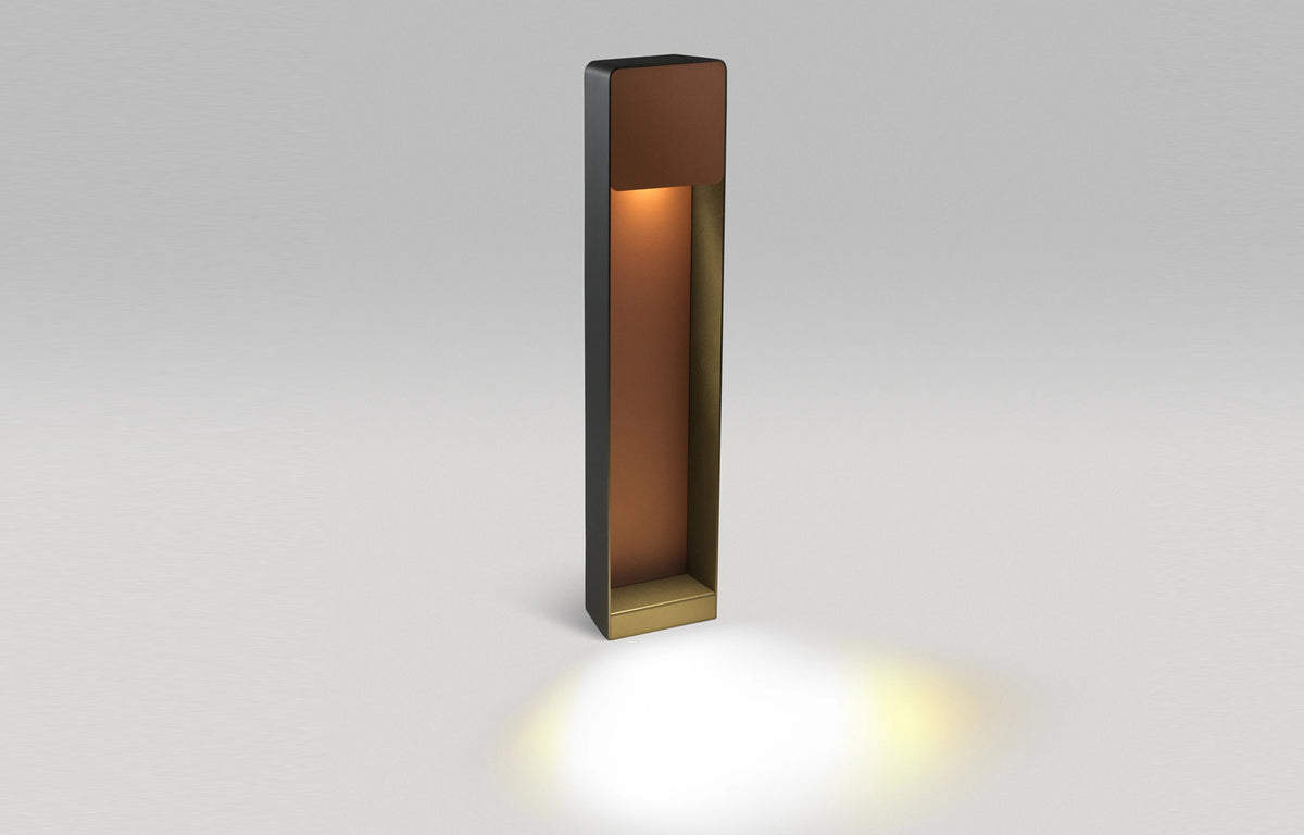 Lab B Bollard Outdoor Light by Marset - 24" High, Rust Brown Painted Metal.