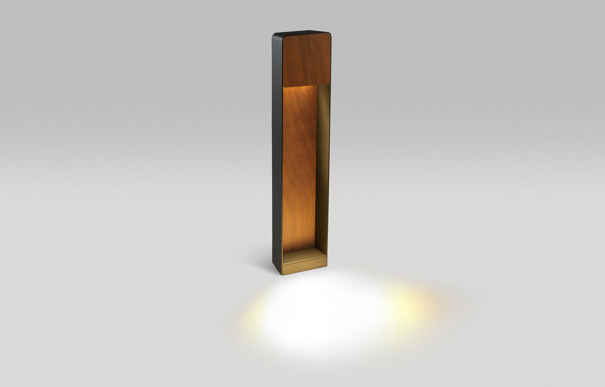 Lab B Bollard Outdoor Light by Marset - 24" High, Dark Iroko Wood.