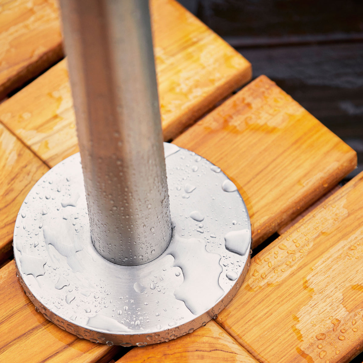 Lagoon Outdoor Stainless Steel Shower by Cane-Line , showing closeup view of lagoon outdoor stainless steel shower in live shot.