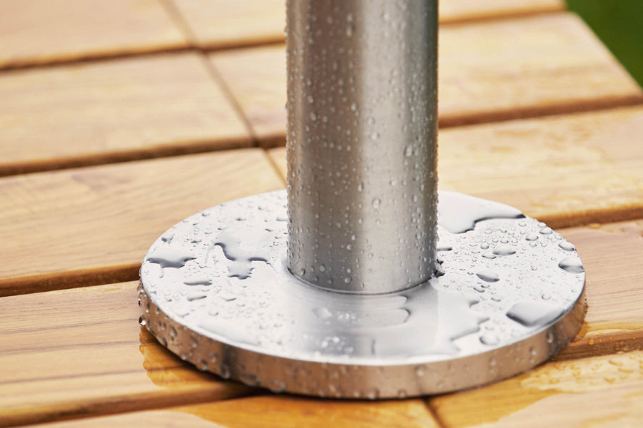 Lagoon Outdoor Stainless Steel Shower by Cane-Line , showing closeup view of lagoon outdoor stainless steel shower in live shot.