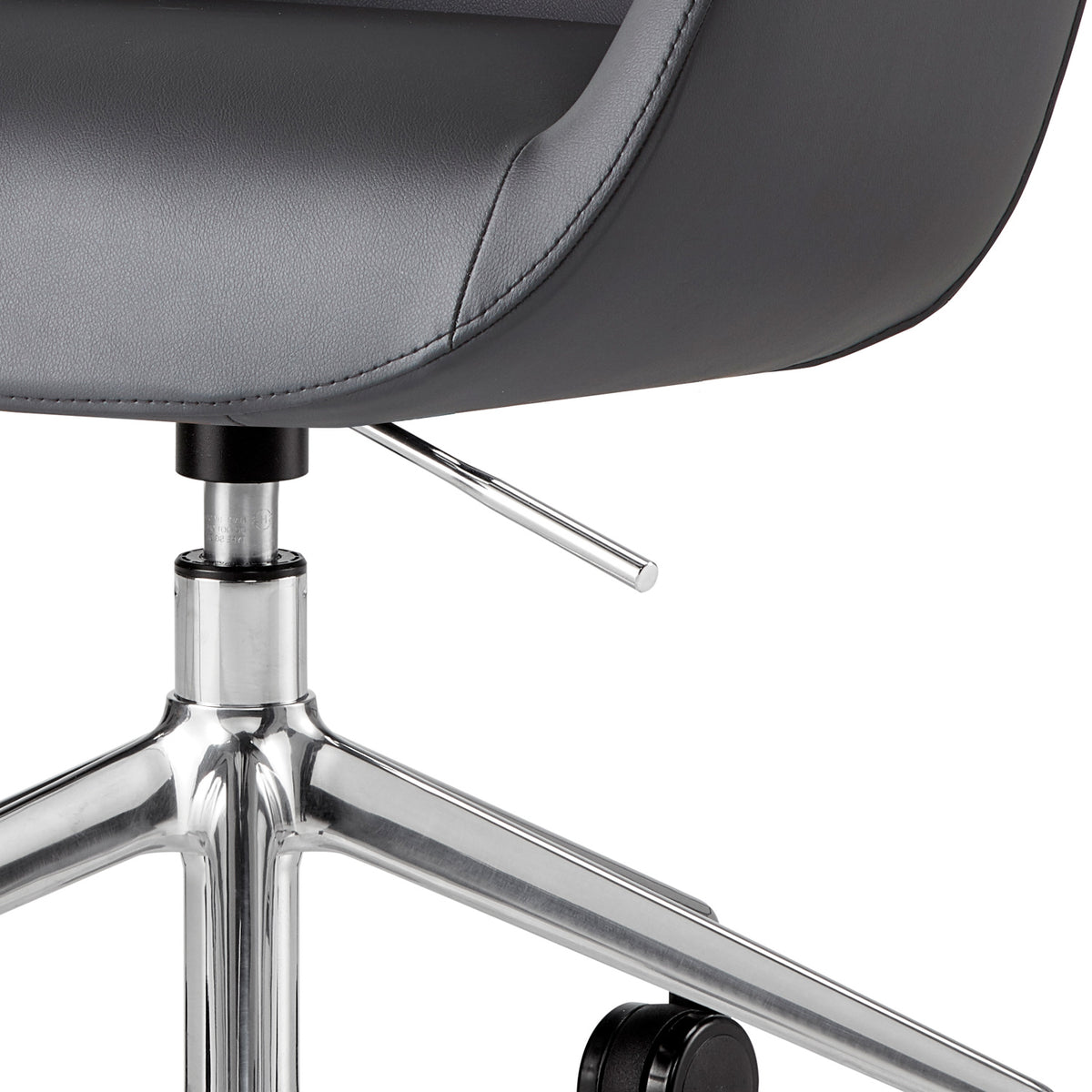 Lamy Aluminum Office Chair by B&T, showing closeup view of lamy aluminum office chair in black bugatti eco-leather.