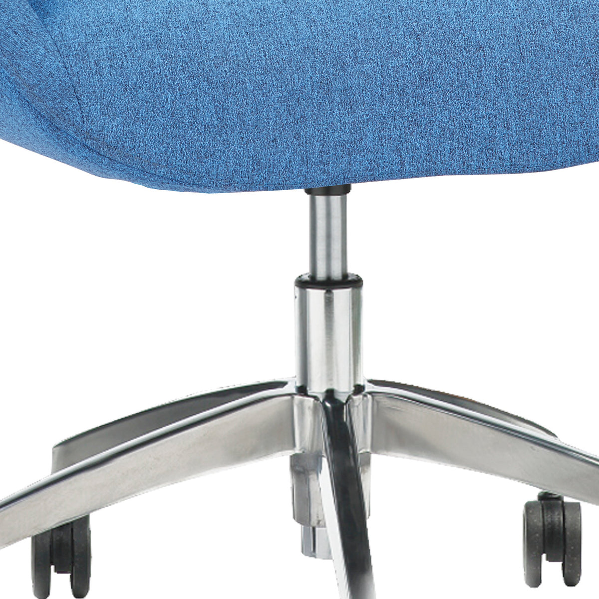 Lamy Aluminum Office Chair by B&T, showing closeup view of lamy aluminum office chair in blue nino fabric.