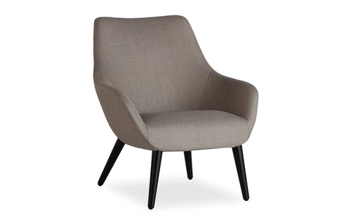 Lamy Dowel Wood Lounge Chair by B&T - Brown Nino Fabric + Black Wood.