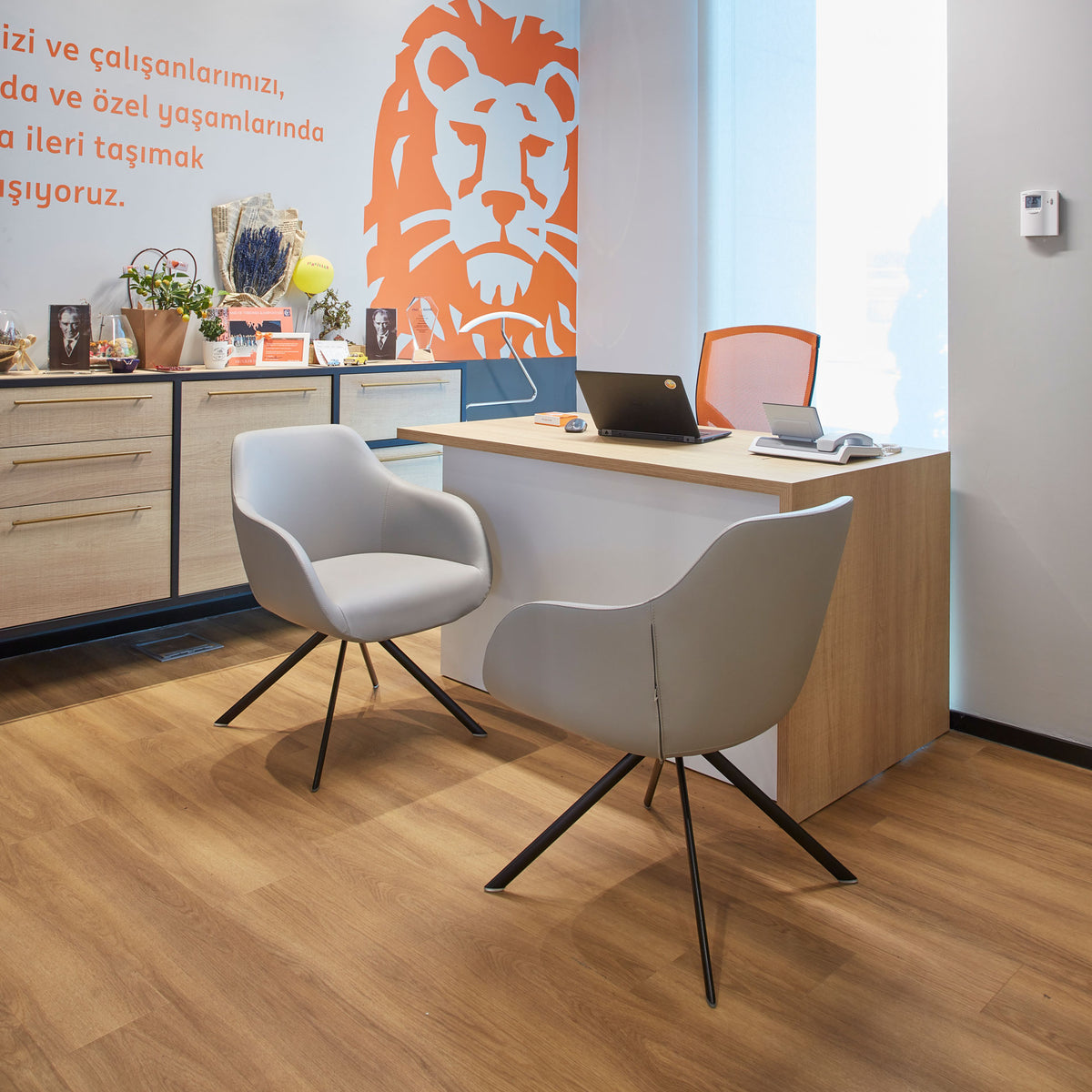 Lamy Ellipse Swivel Metal Chair by B&T, showing lamy ellipse swivel metal chairs in live shot.