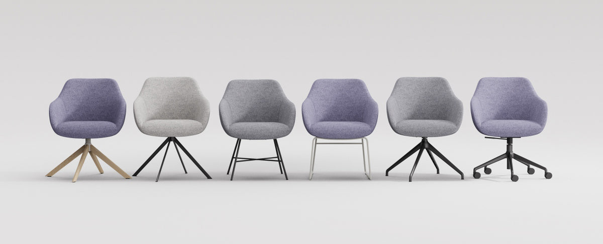 Lamy X Chair by B&T, showing front view of lamy x chair with different B&T chairs in live shot.