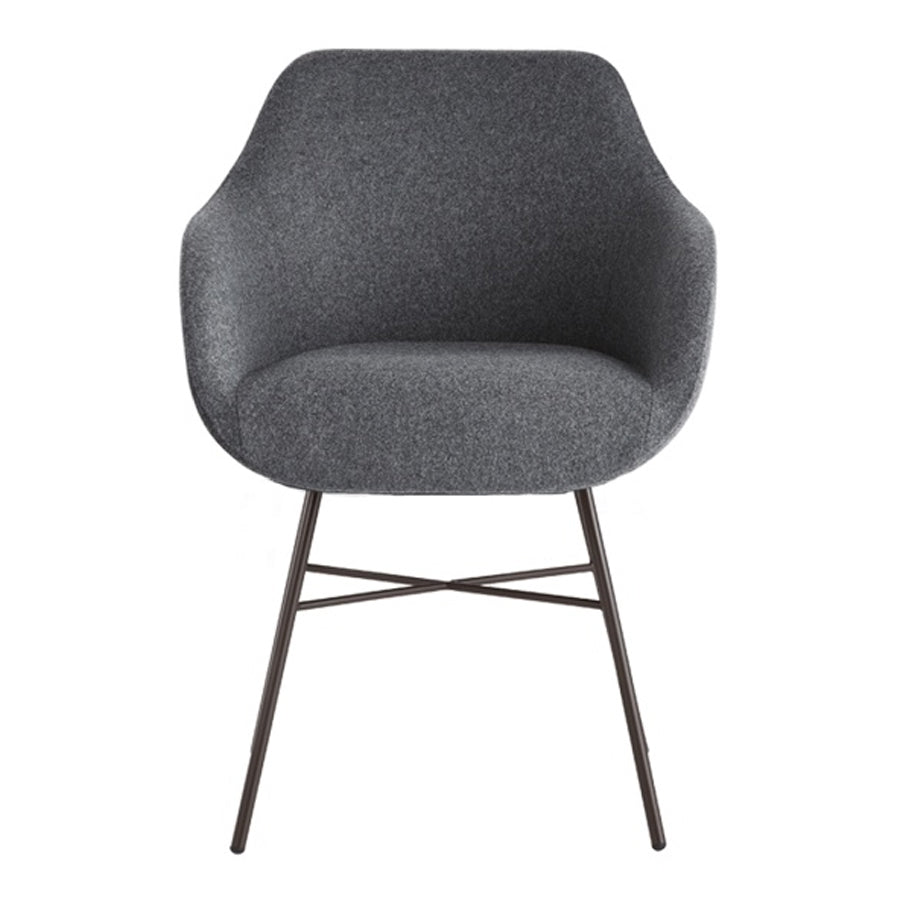 Lamy X Chair by B&T, showing front view of lamy x chair in light gray nino fabric + black ral base.