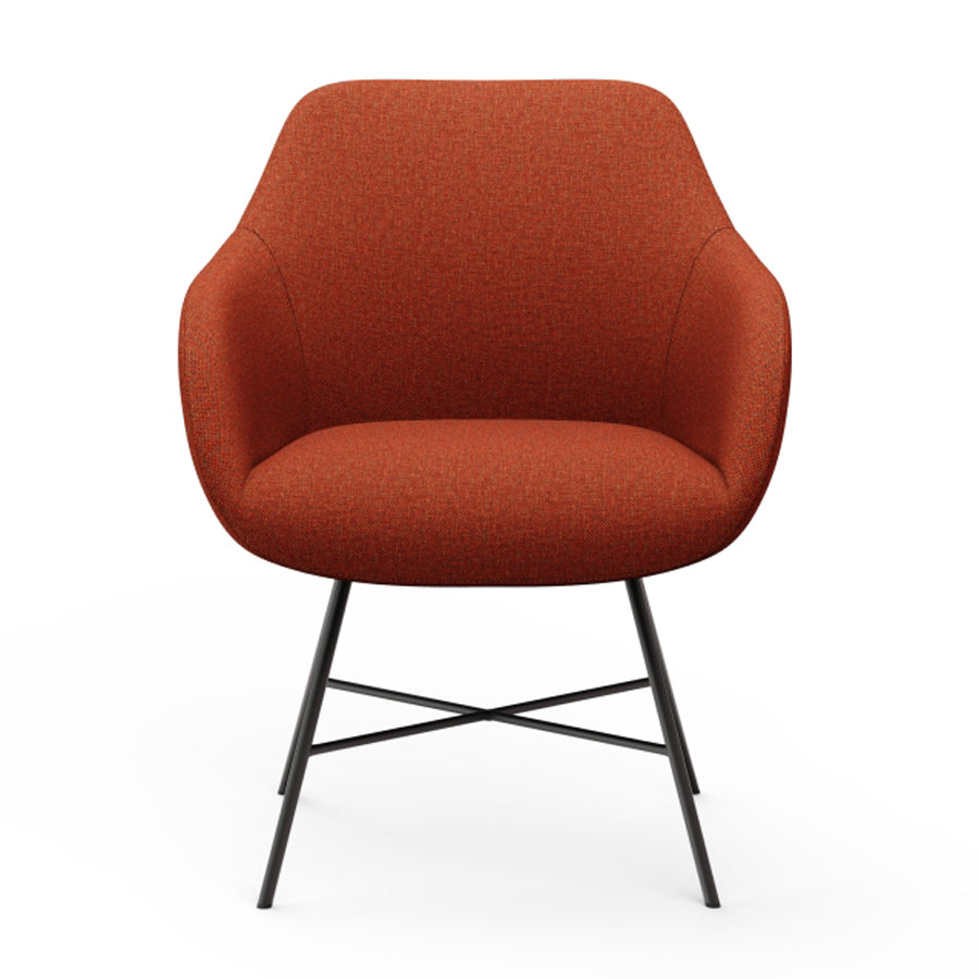 Lamy X Chair by B&T, showing front view of lamy x chair in red fabric.