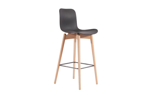 Langue Soft Wood Bar Chair by Norr11 - Natural Beech Wood, Anthracite Black Plastic.