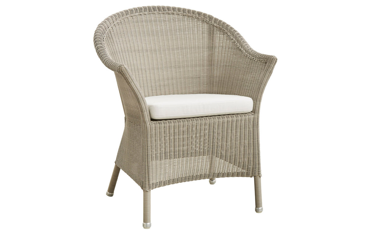 Lansing Dining Armchair by Cane-Line - Taupe Fiber Weave, White Natte Seat Cushion.