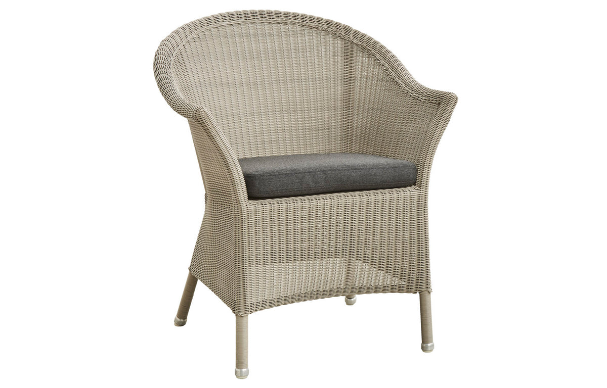 Lansing Dining Armchair by Cane-Line - Taupe Fiber Weave, Black Natte Seat Cushion.