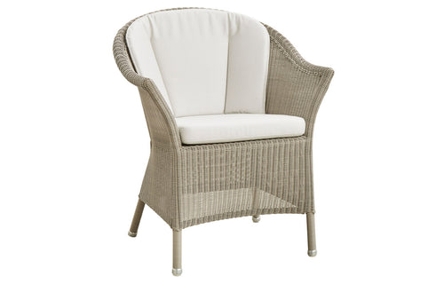 Lansing Dining Armchair by Cane-Line - Taupe Fiber Weave, White Natte Seat/Back Cushion Set.