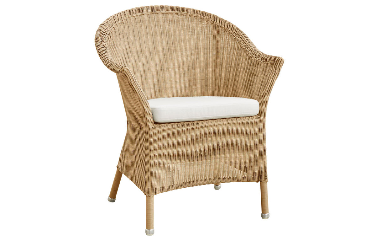 Lansing Dining Armchair by Cane-Line - Natural Fiber Weave, White Natte Seat Cushion.