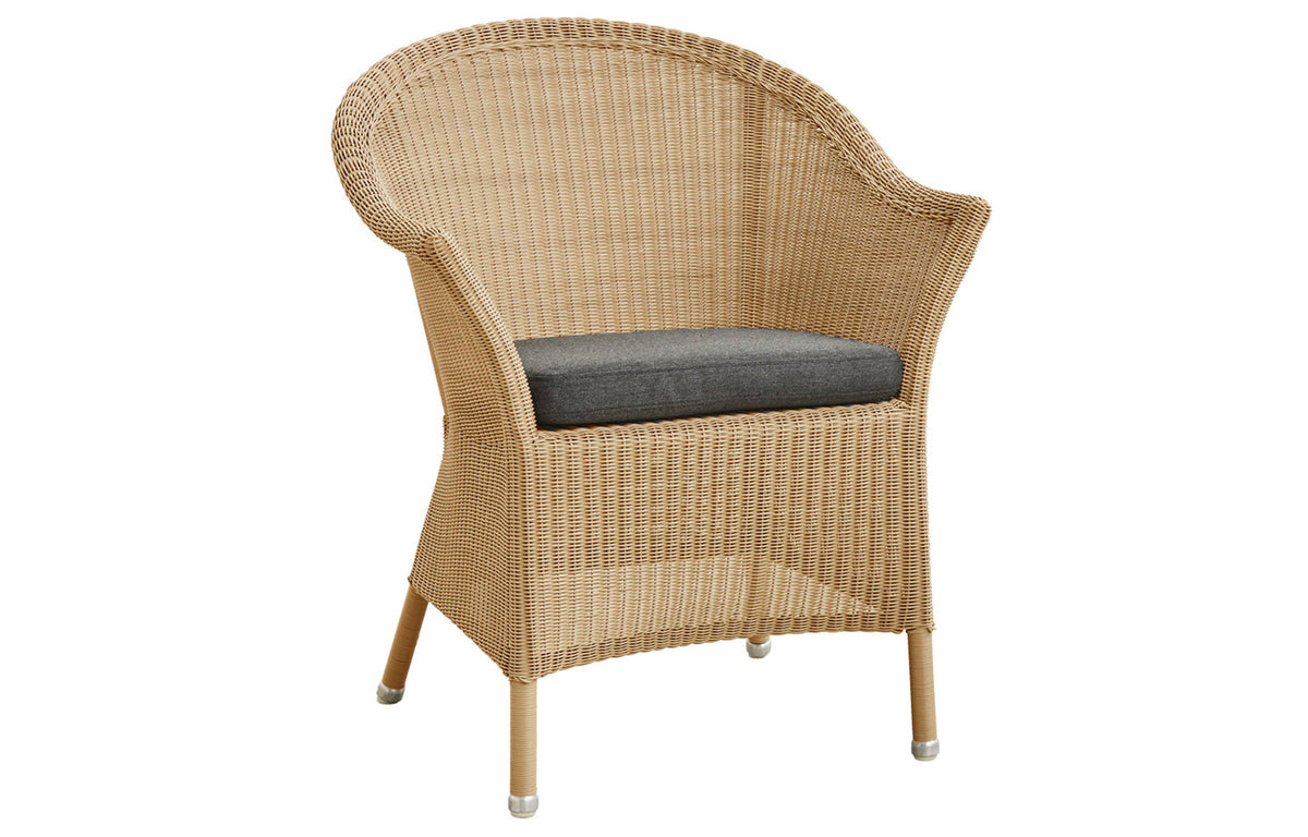 Lansing Dining Armchair by Cane-Line - Natural Fiber Weave, Black Natte Seat Cushion.