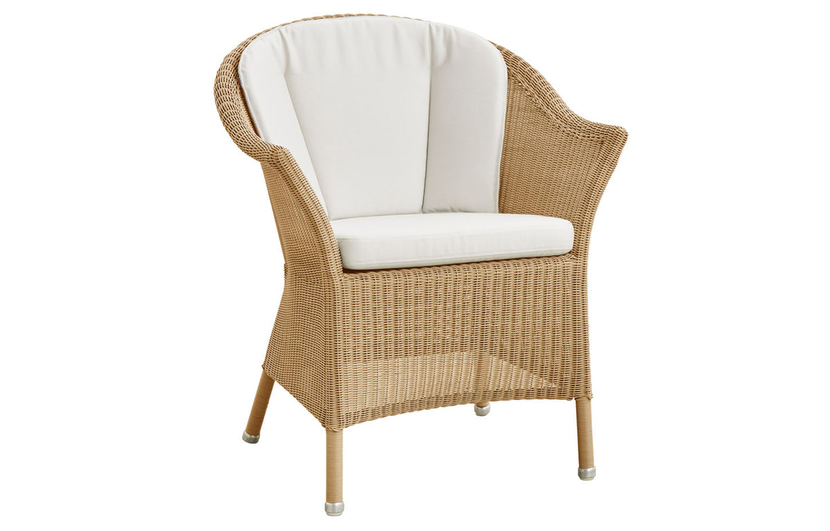 Lansing Dining Armchair by Cane-Line - Natural Fiber Weave, White Natte Seat/Back Cushion Set.