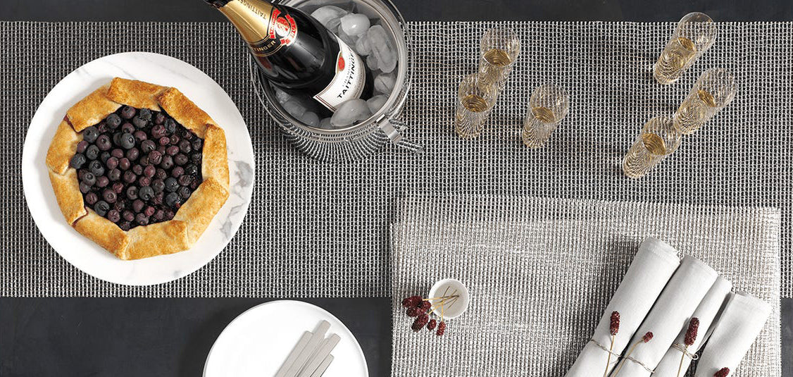 Lattice Tabletop by Chilewich, showing lattice tabletops in live shot.