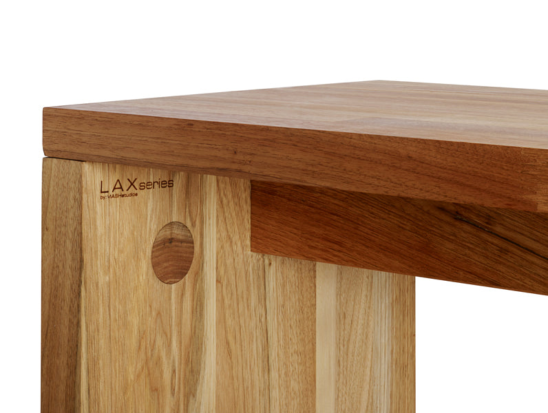 LAX Dining Bench by MASHstudios, closeup of the bench wood.
