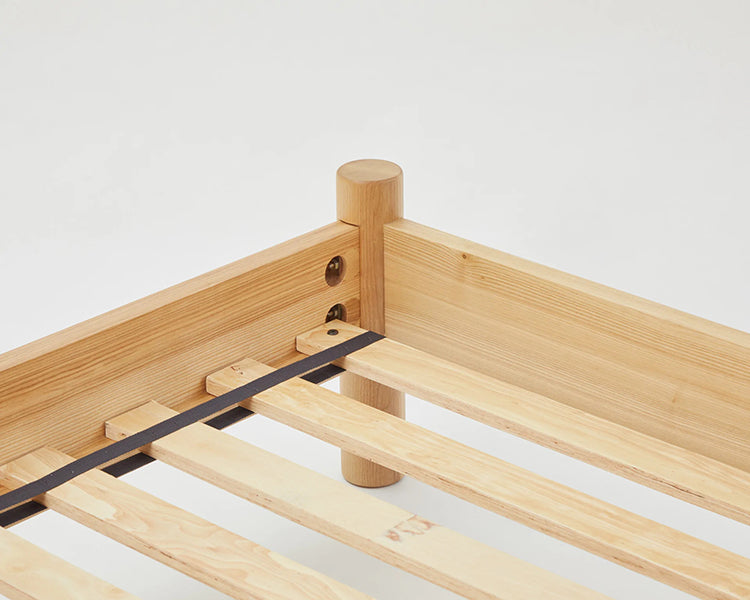 LAX Milk Bed by MASHstudios, showing closeup view of lax milk bed in solid ash wood.