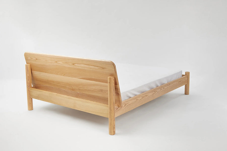 LAX Milk Bed by MASHstudios, showing back angle view of lax milk bed in solid ash wood.