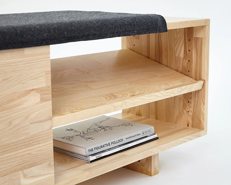 Storage Bench by MASHstudios, showing closeup view of lax storage bench in live shot.