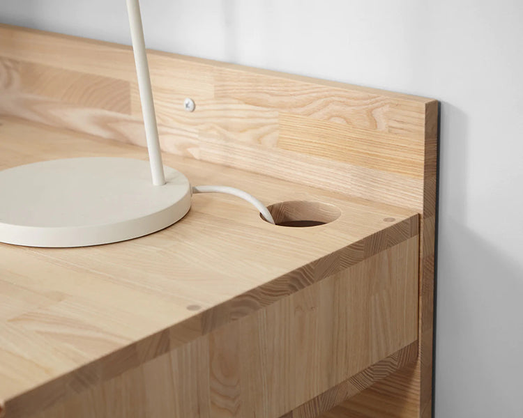 LAX Wall Mounted Desk by MASHstudios, showing closeup view of lax wall mounted desk in live shot.