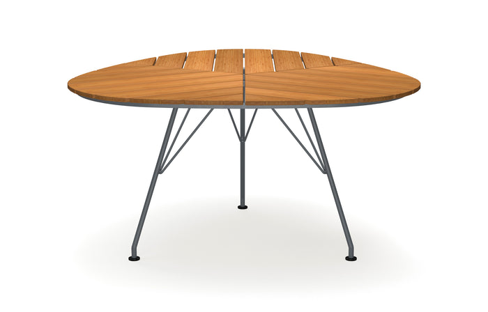 Leaf Outdoor Dining Table by Houe - Grey Powder-Coated Steel Base, Bamboo Lamellas Top.