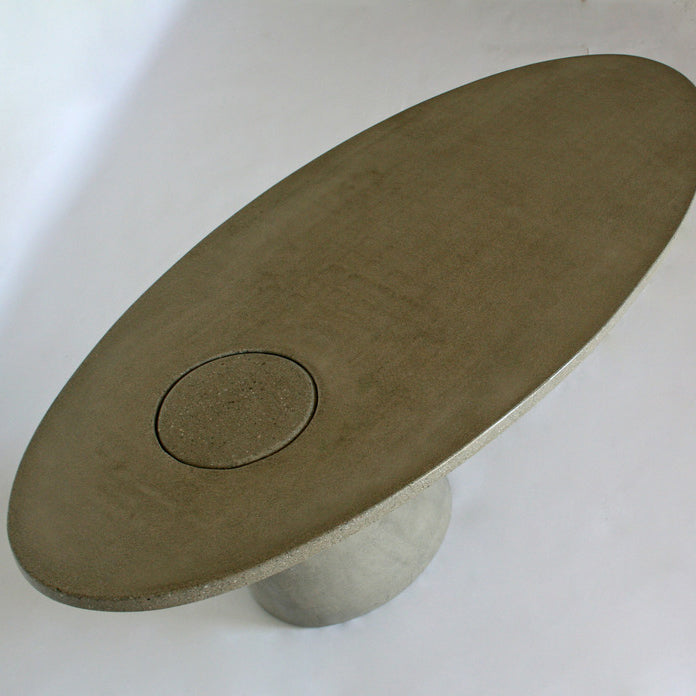James De Wulf Leaning Coffee Table by De Wulf, showing top of leaning coffee table in live shot.