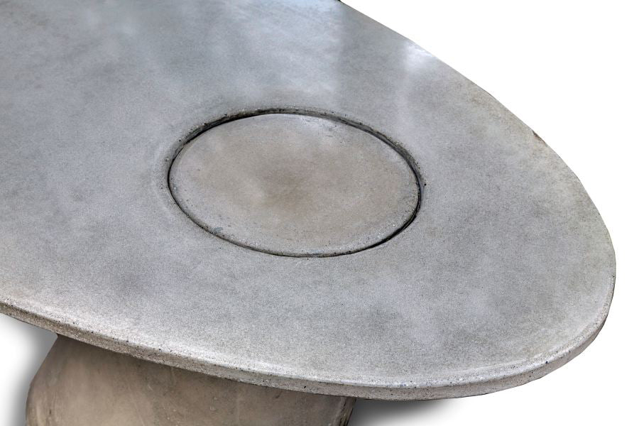 James De Wulf Leaning Desk by De Wulf, showing top view of leaning desk in natural tone concrete.