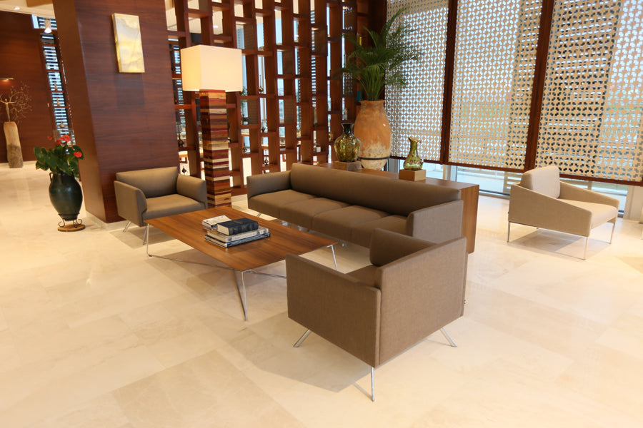Led Metal Sofa by B&T, showing led metal sofa in live shot.